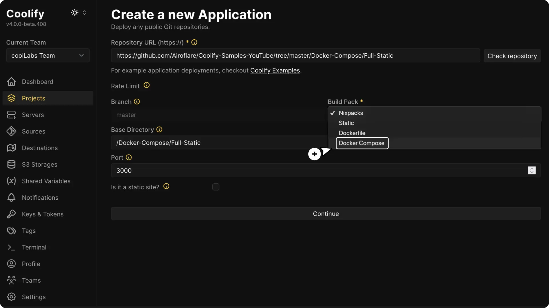 Coolify dashboard screenshot