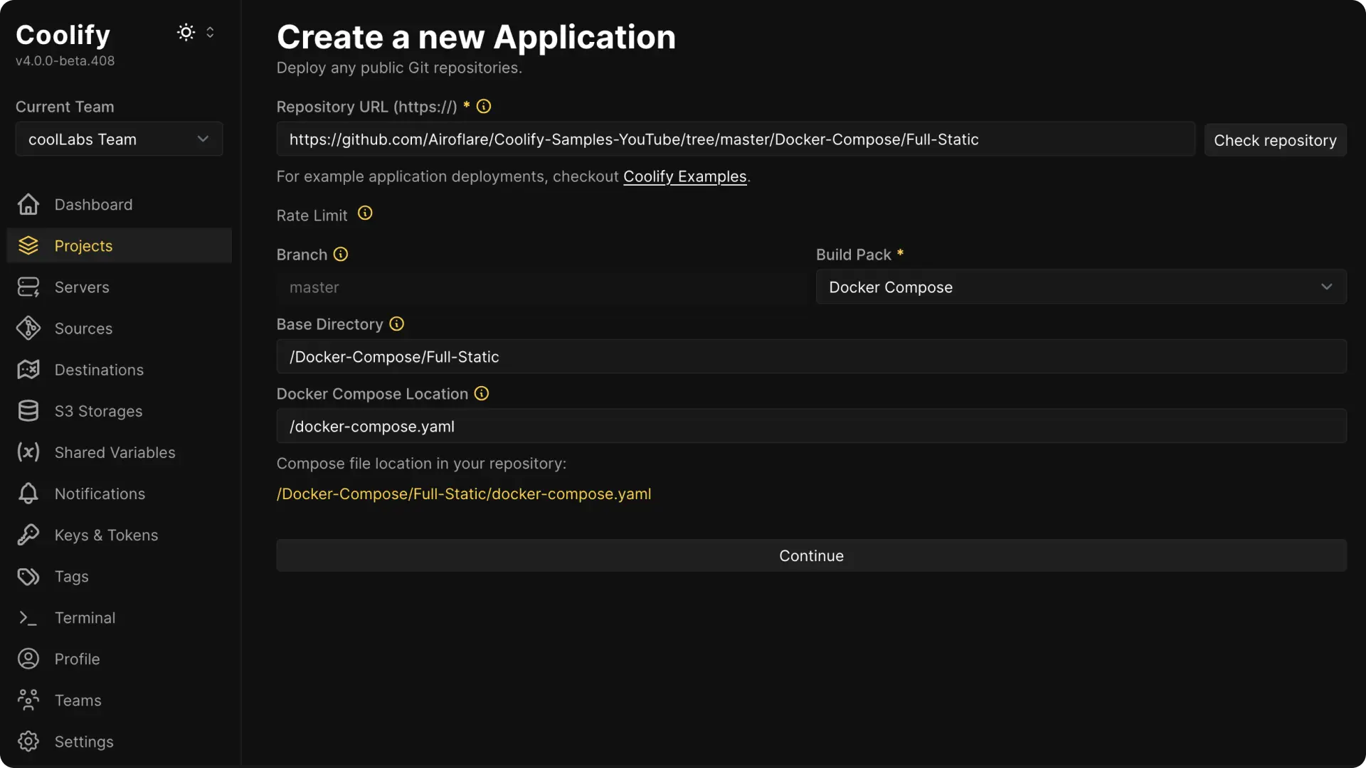 Coolify dashboard screenshot
