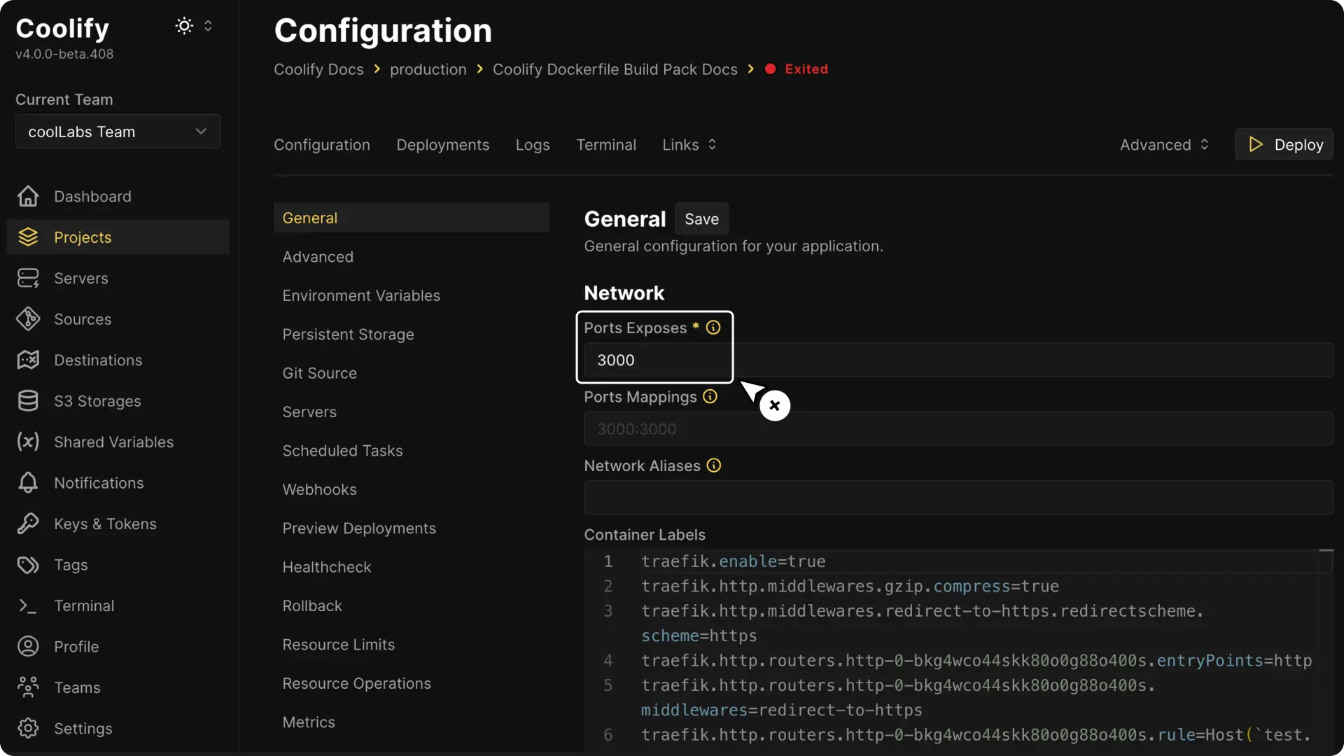 Coolify dashboard screenshot