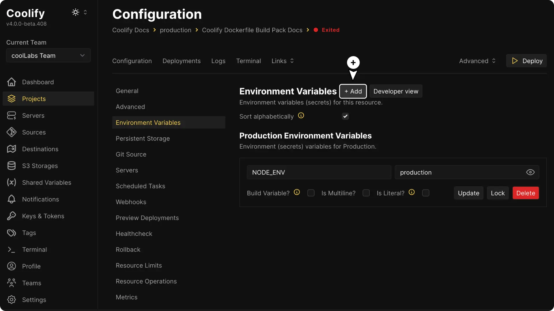 Coolify dashboard screenshot