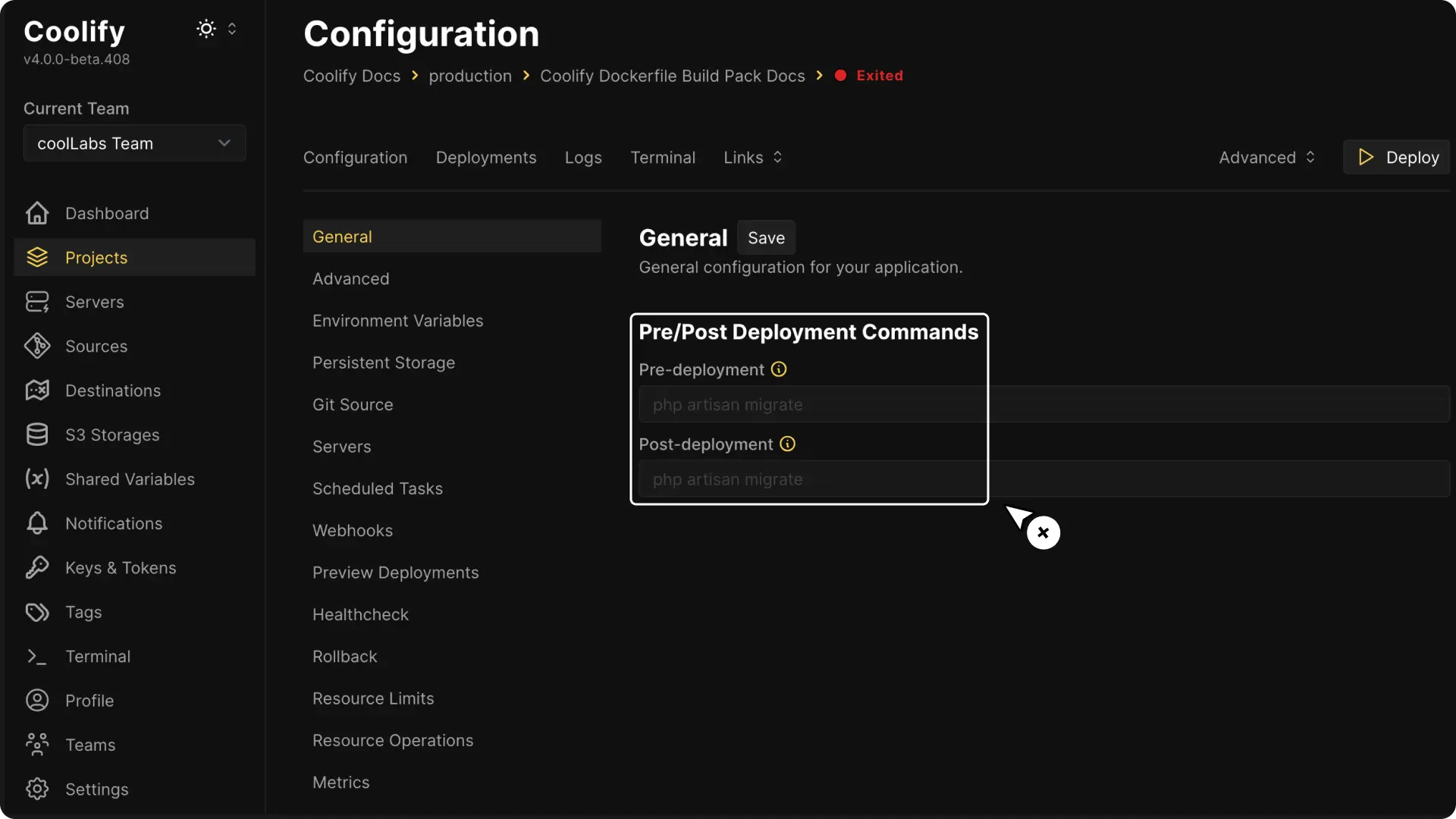 Coolify dashboard screenshot