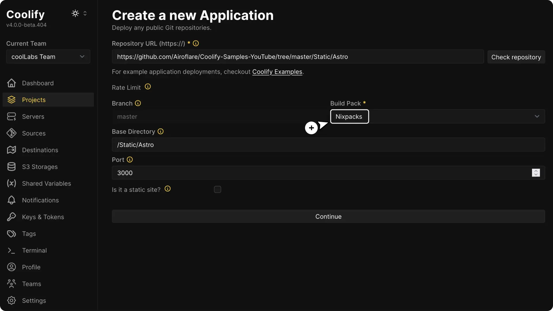 Coolify dashboard screenshot