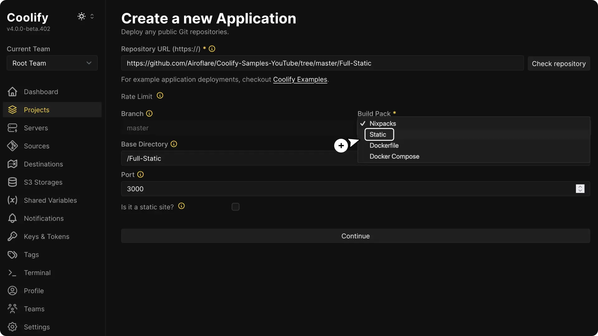 Coolify dashboard screenshot
