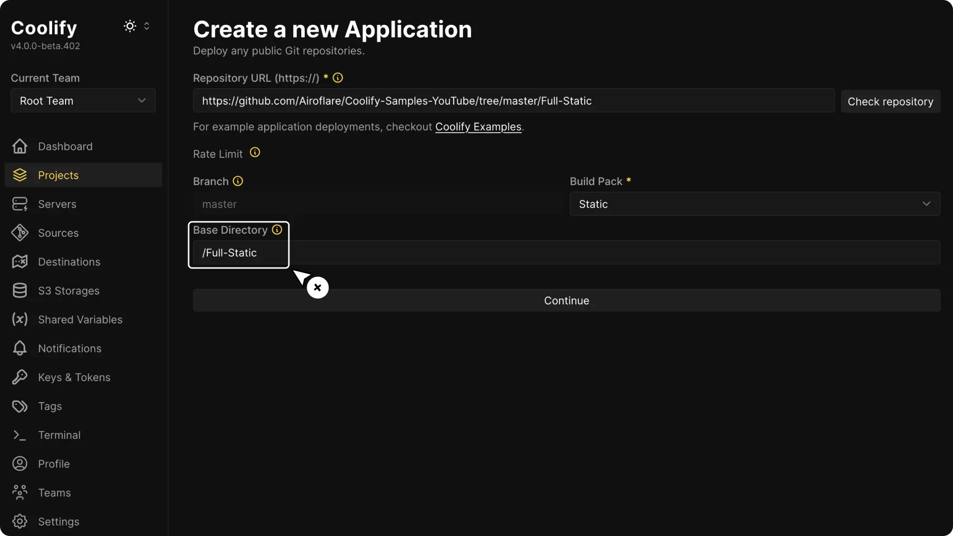 Coolify dashboard screenshot