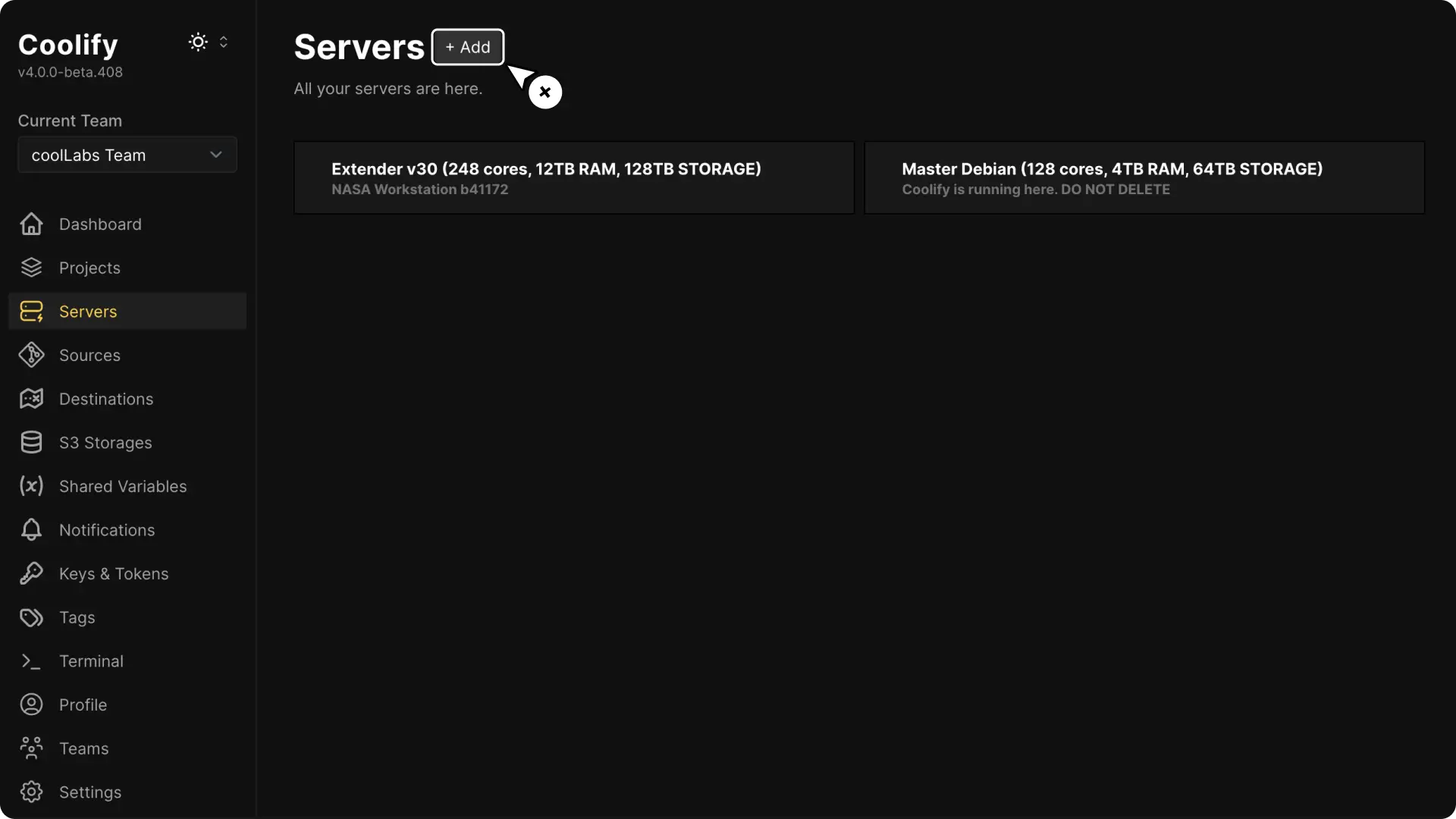 Coolify dashboard screenshot