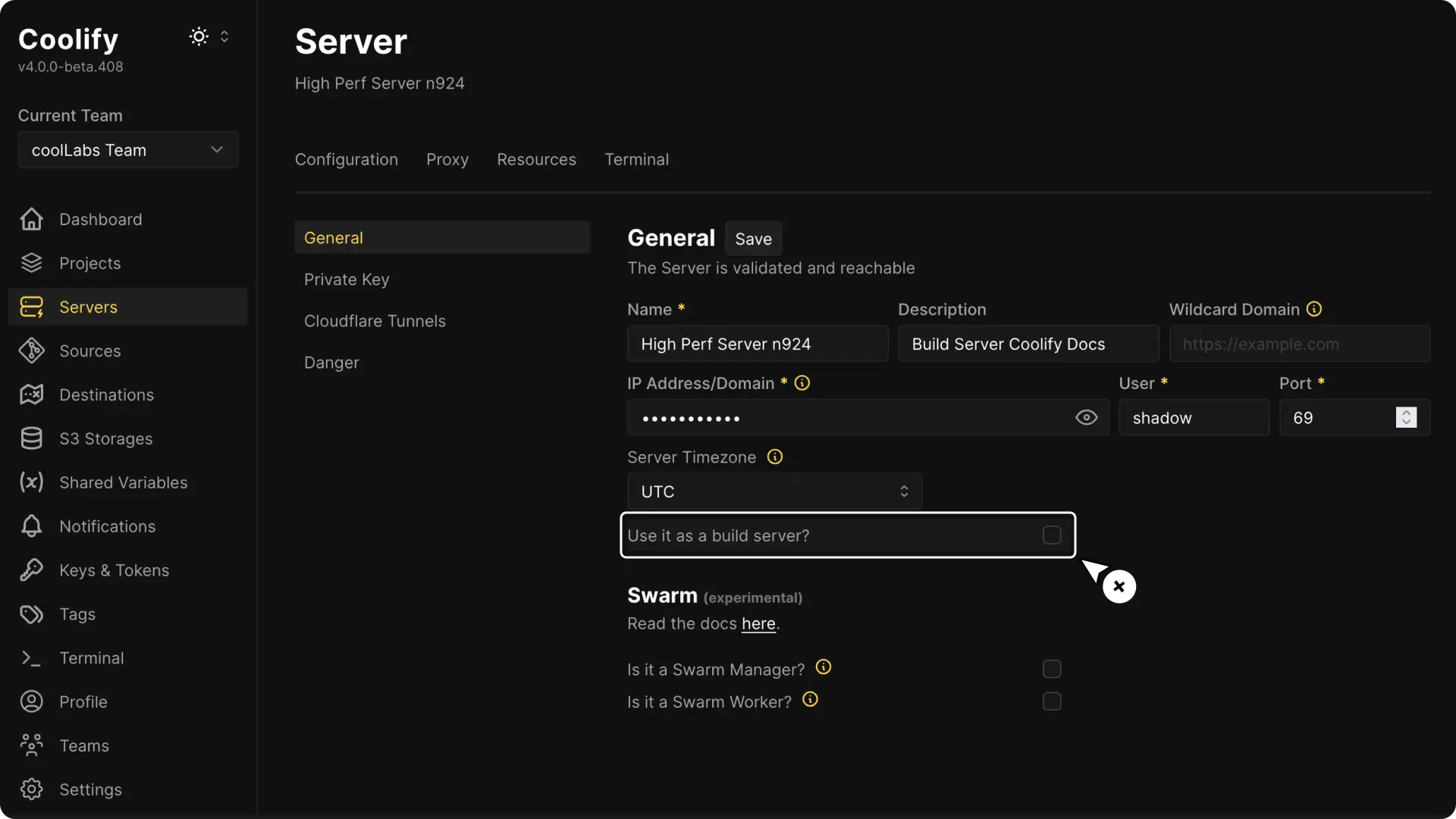 Coolify dashboard screenshot
