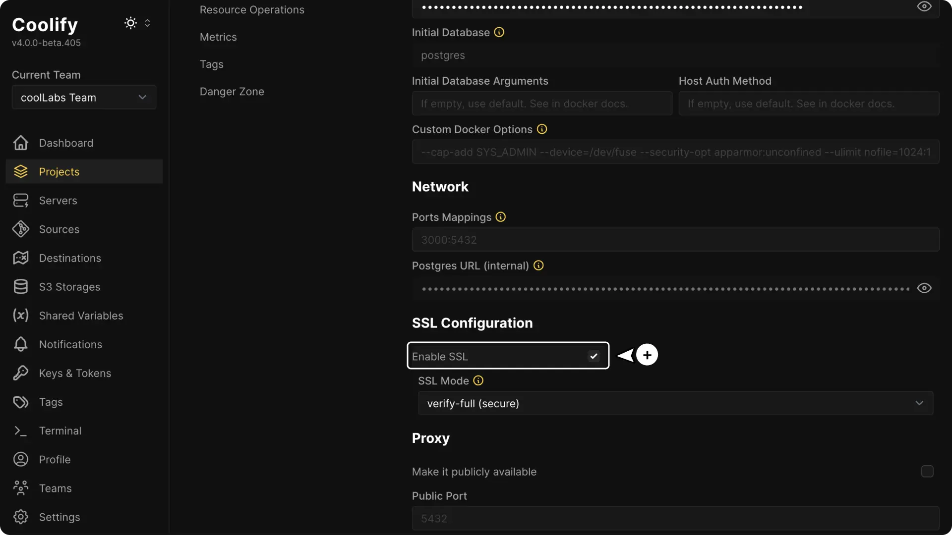 Coolify dashboard screenshot