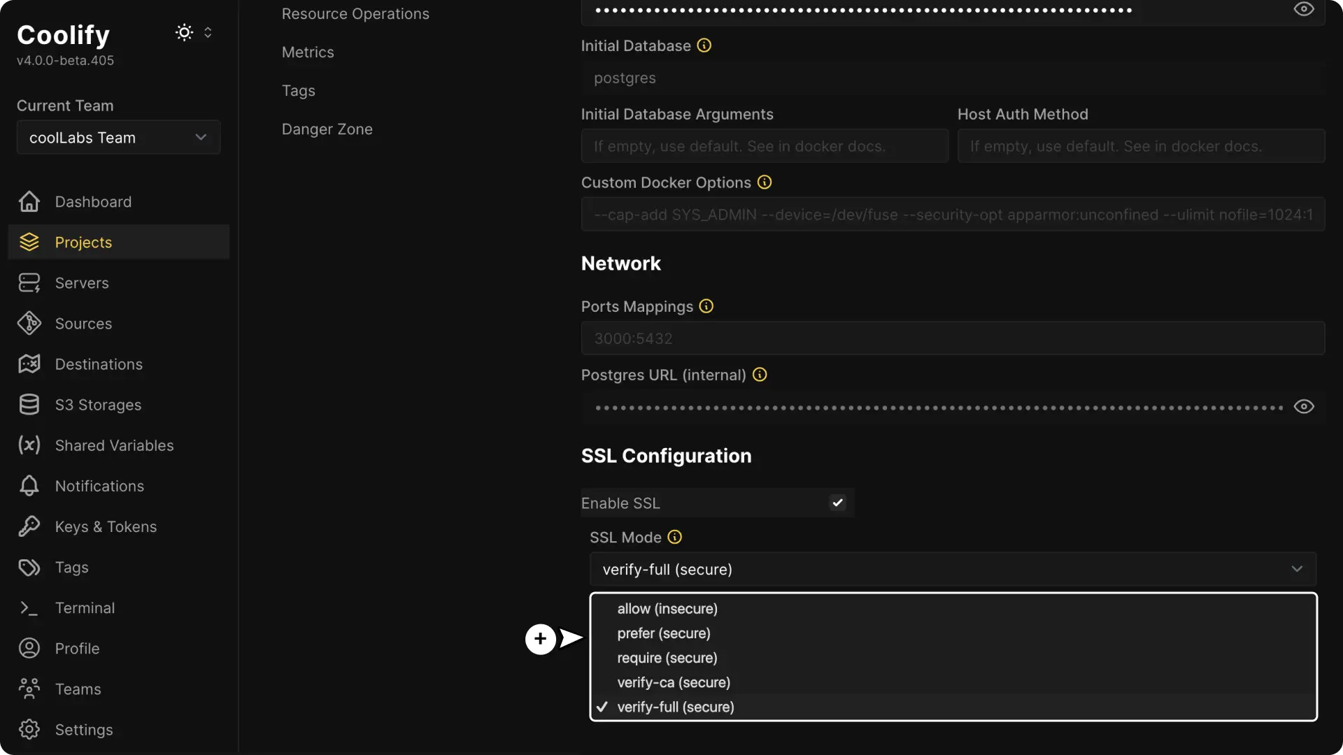 Coolify dashboard screenshot