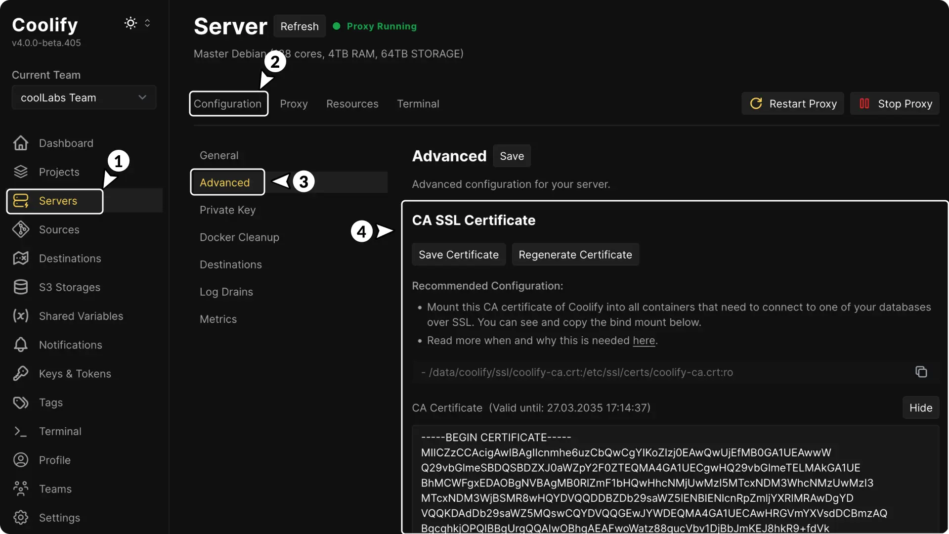 Coolify dashboard screenshot