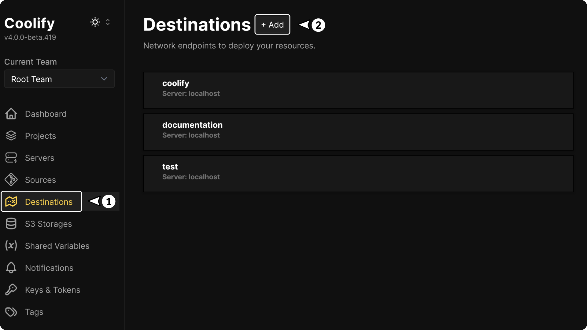 Create Destination configuration