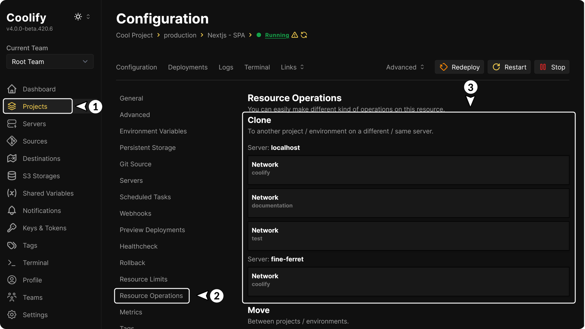 Destinations Clone configuration