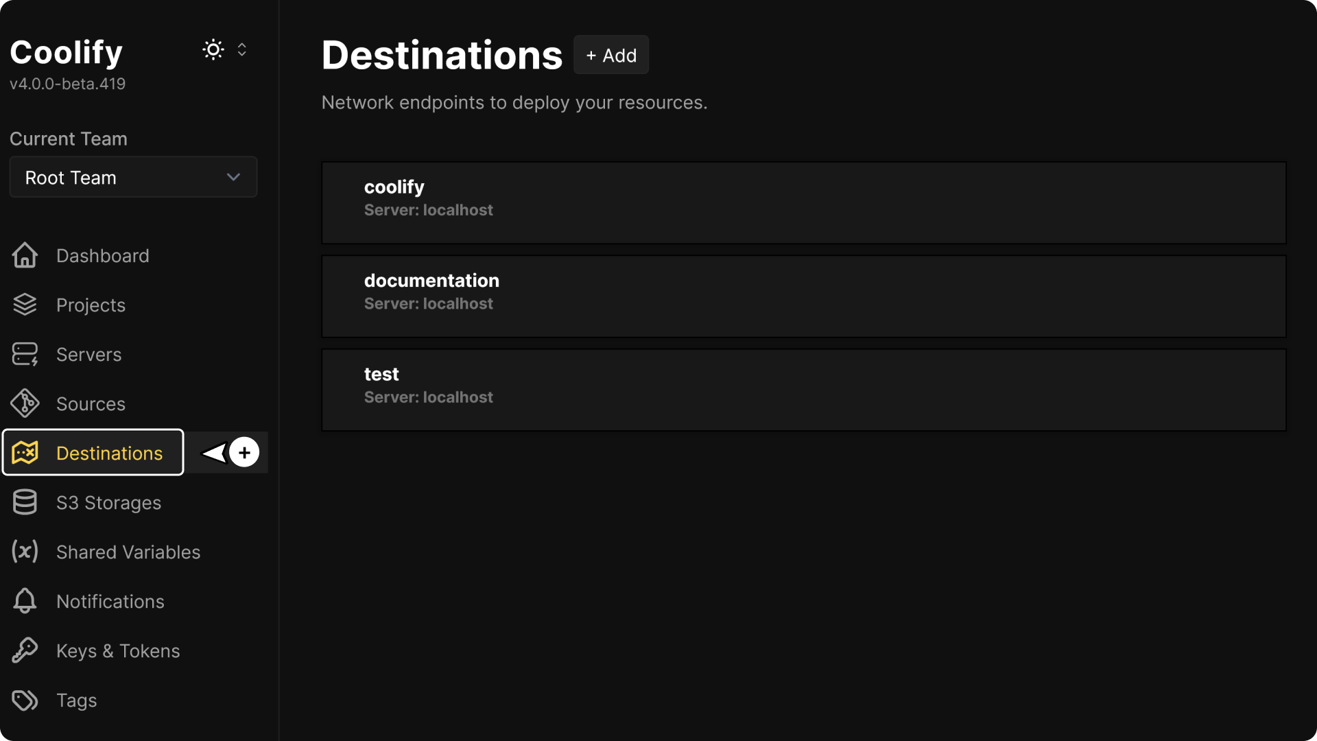 Destinations Overview configuration