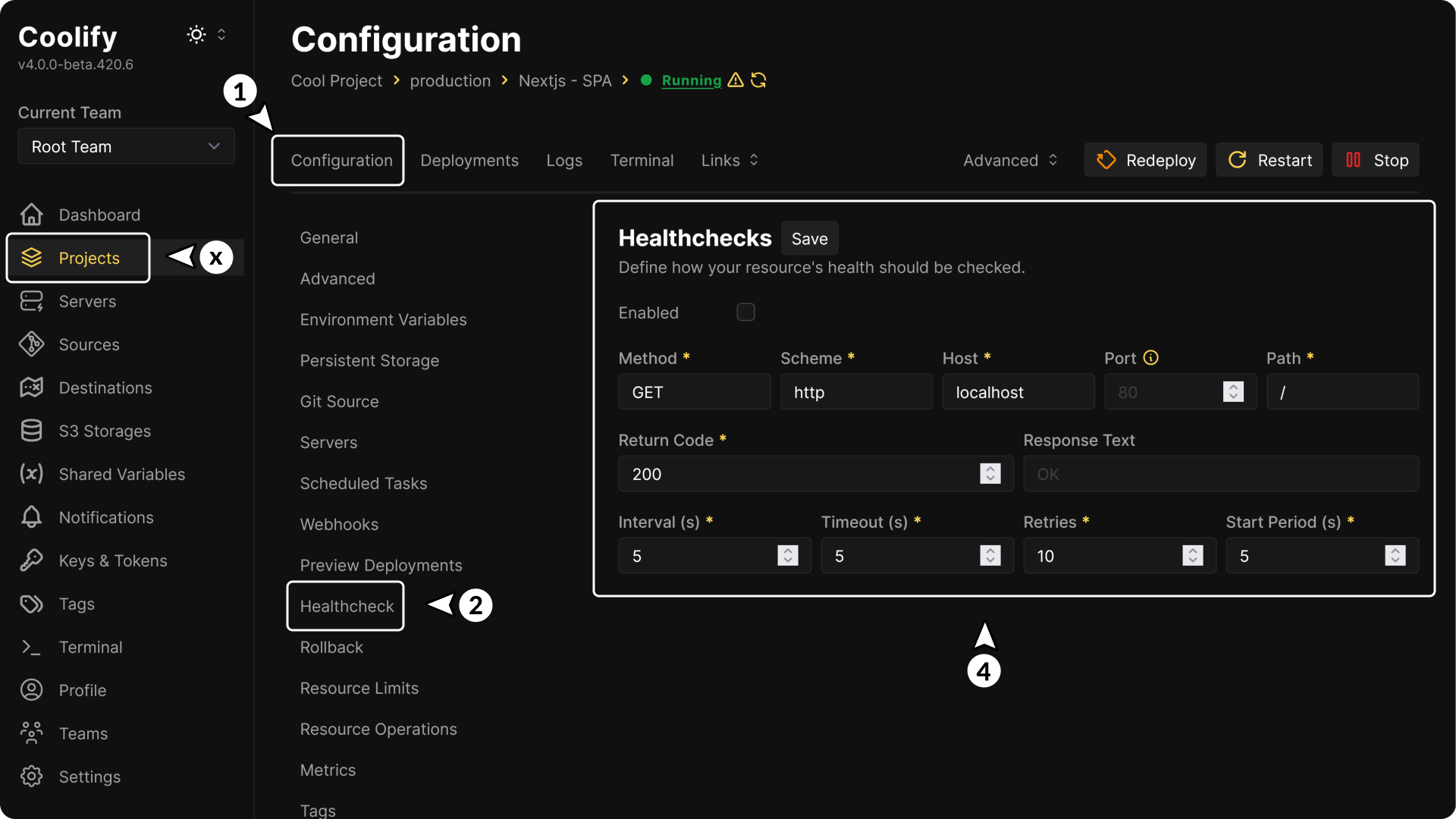 Healthcheck configuration