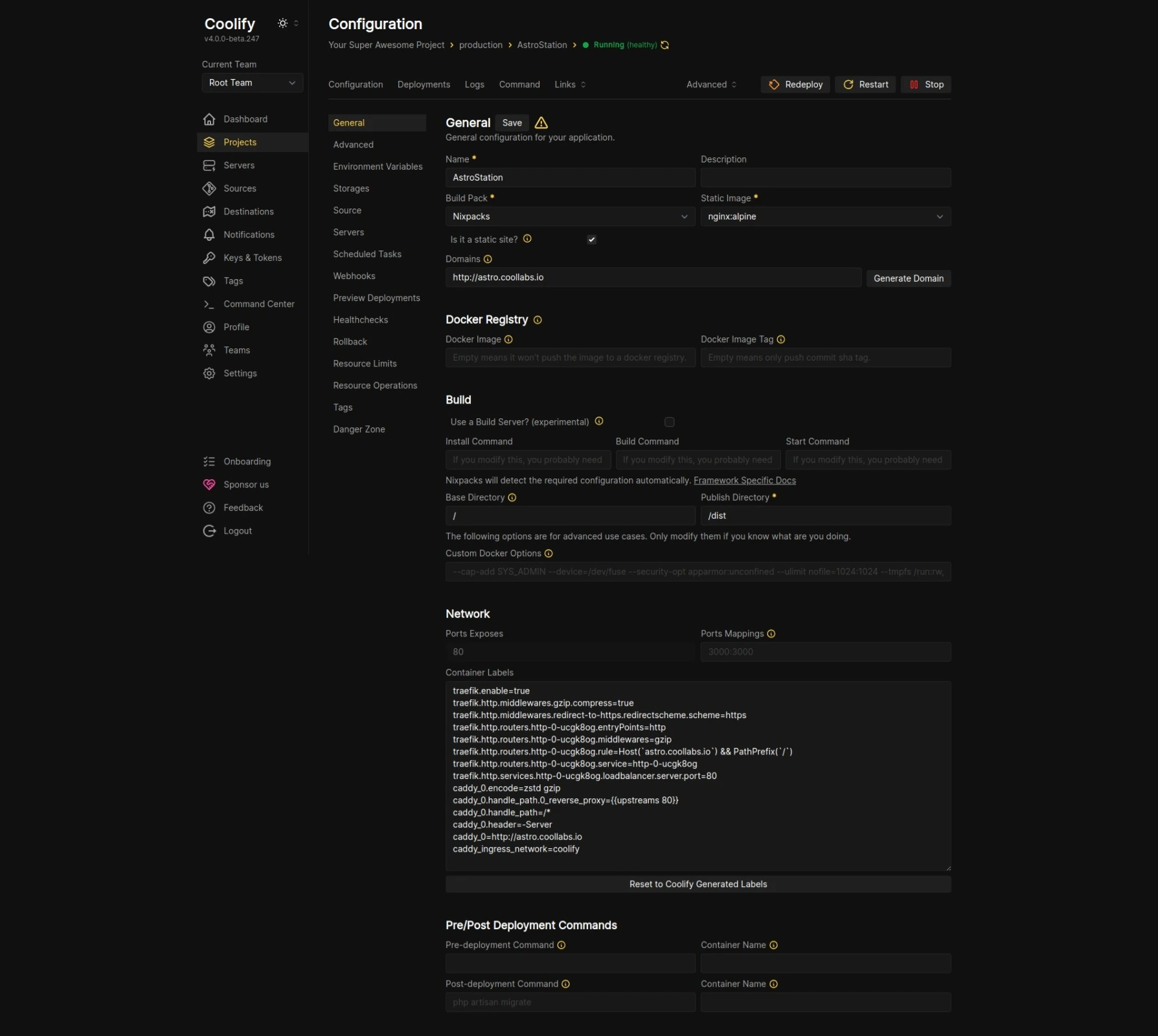 Coolify dashboard screenshot