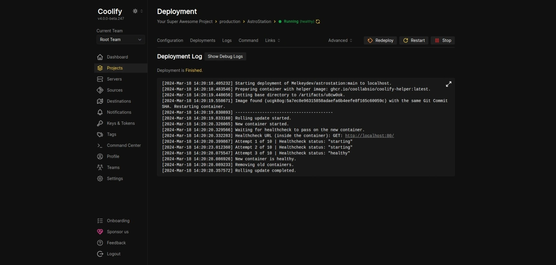 Coolify dashboard screenshot