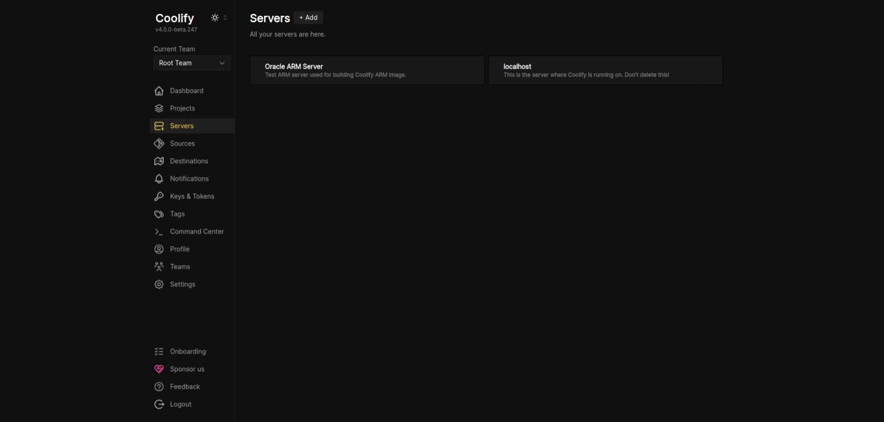 Coolify dashboard screenshot