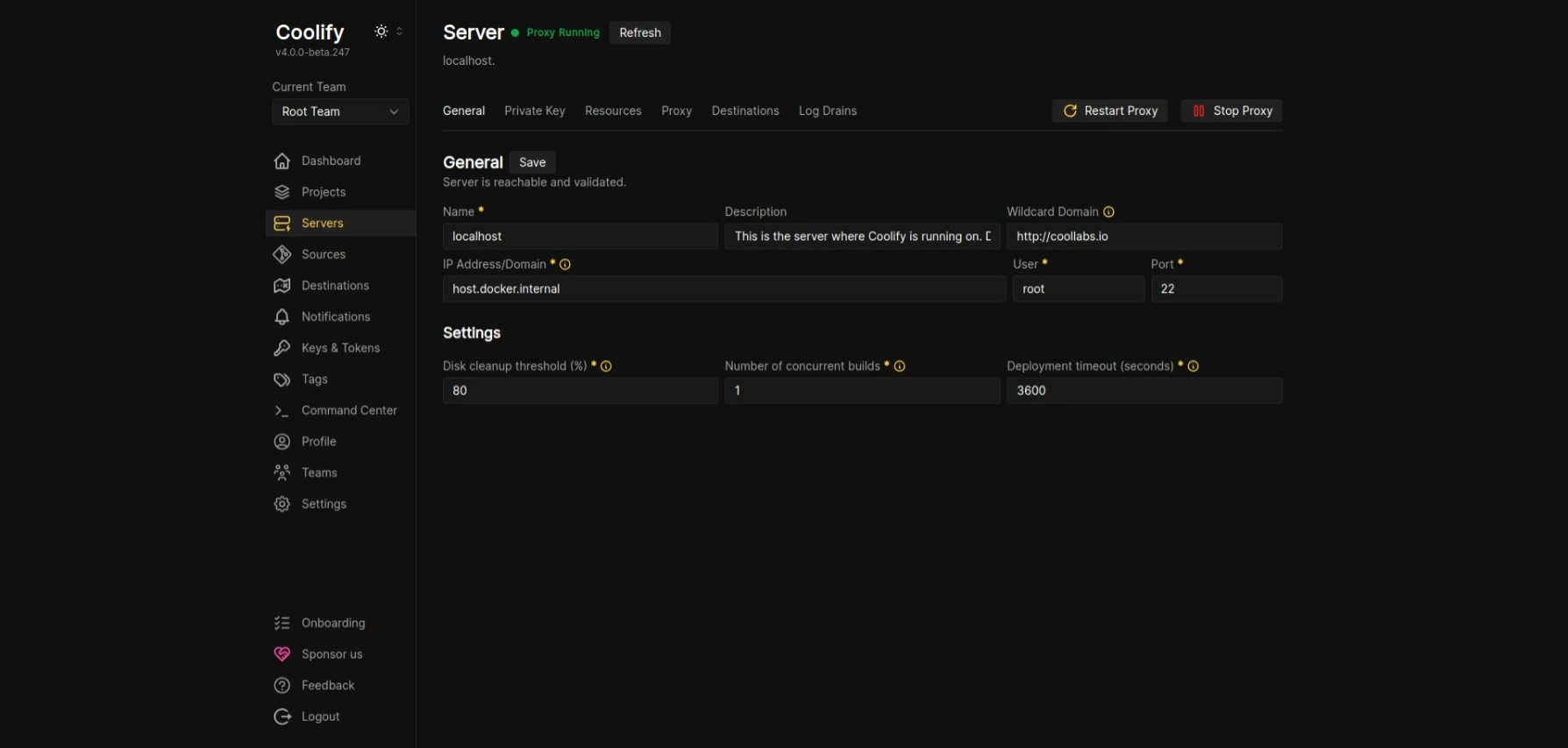 Coolify dashboard screenshot