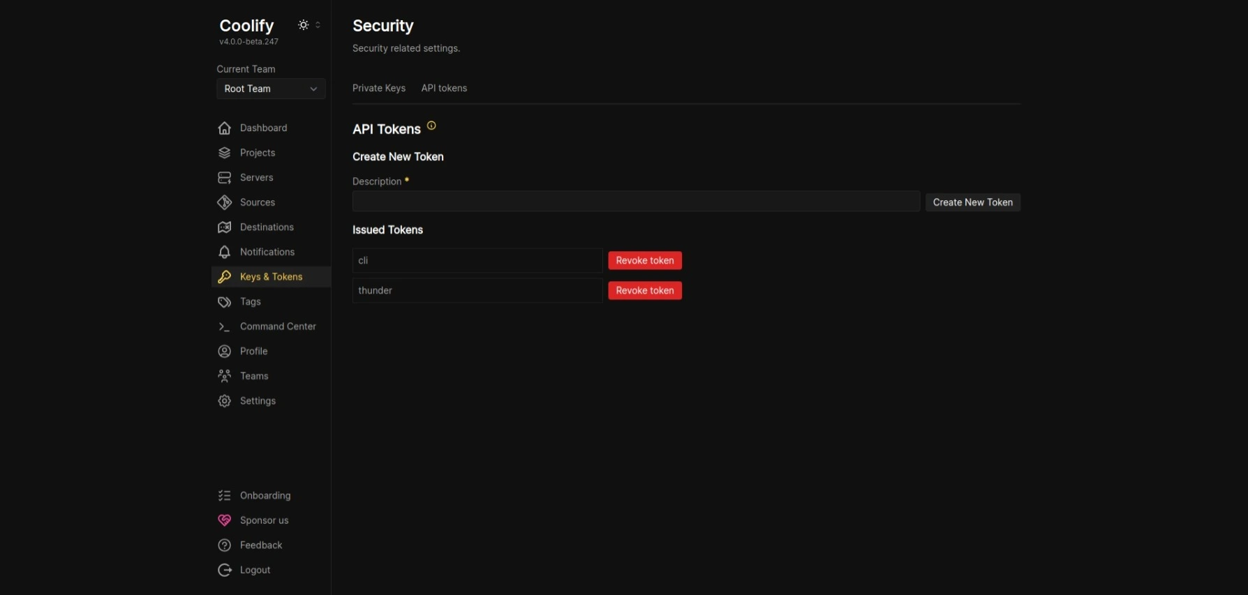 Coolify dashboard screenshot