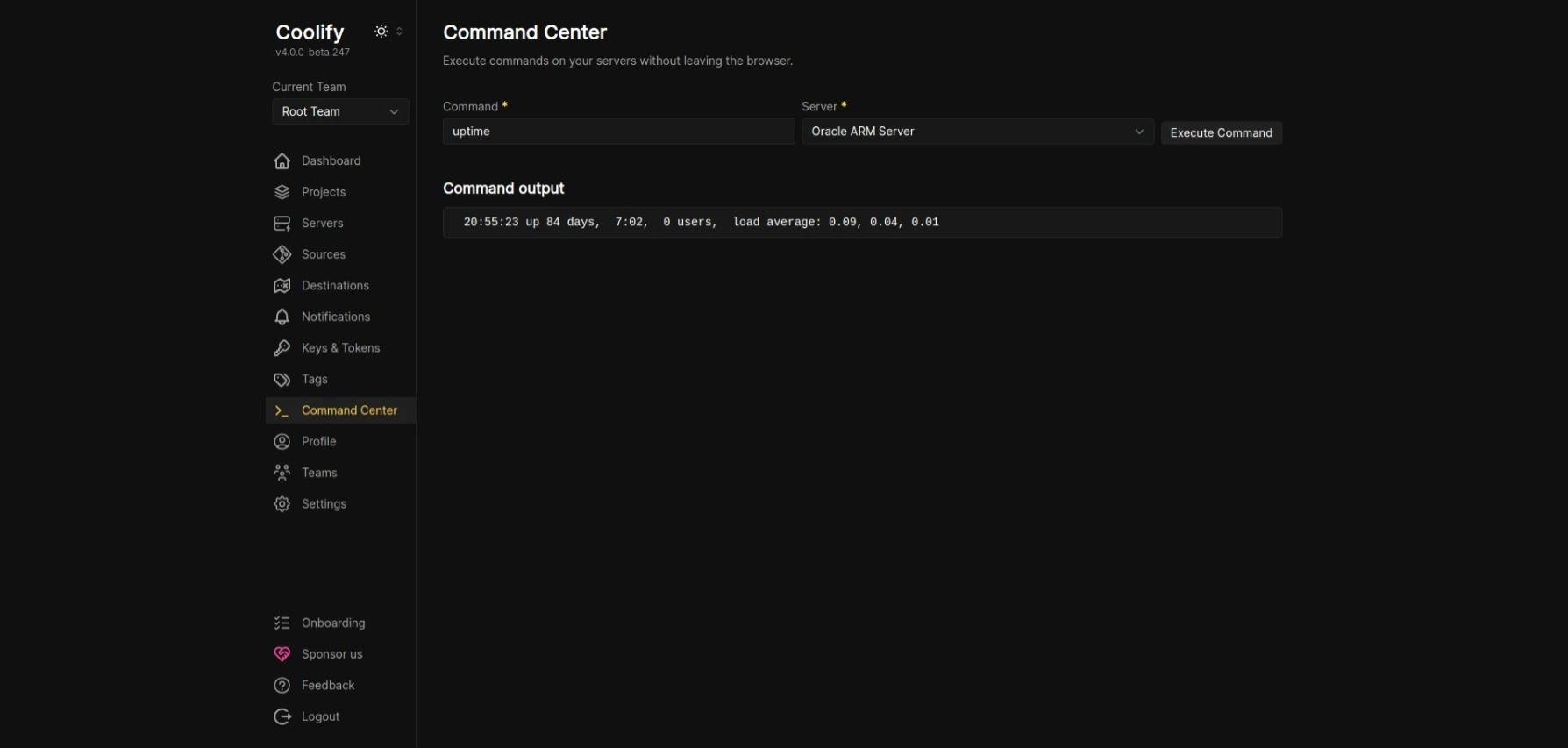 Coolify dashboard screenshot