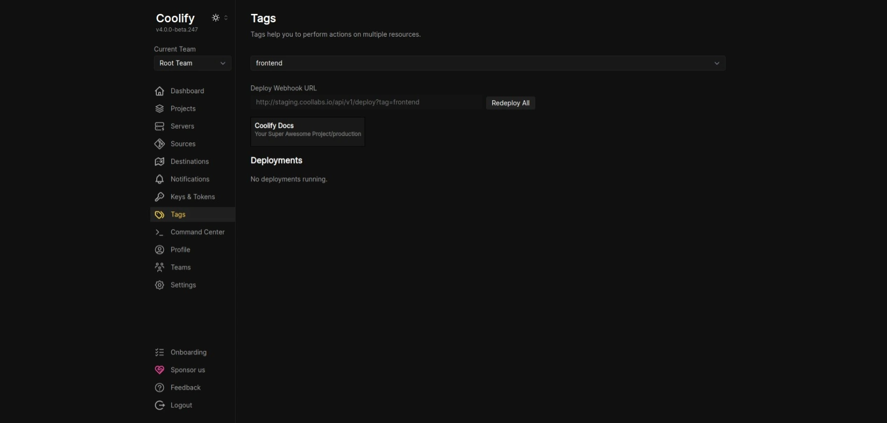 Coolify dashboard screenshot