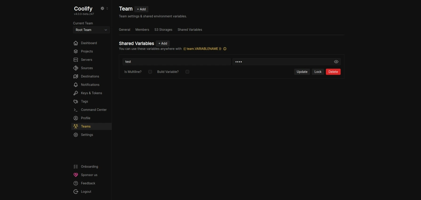 Coolify dashboard screenshot