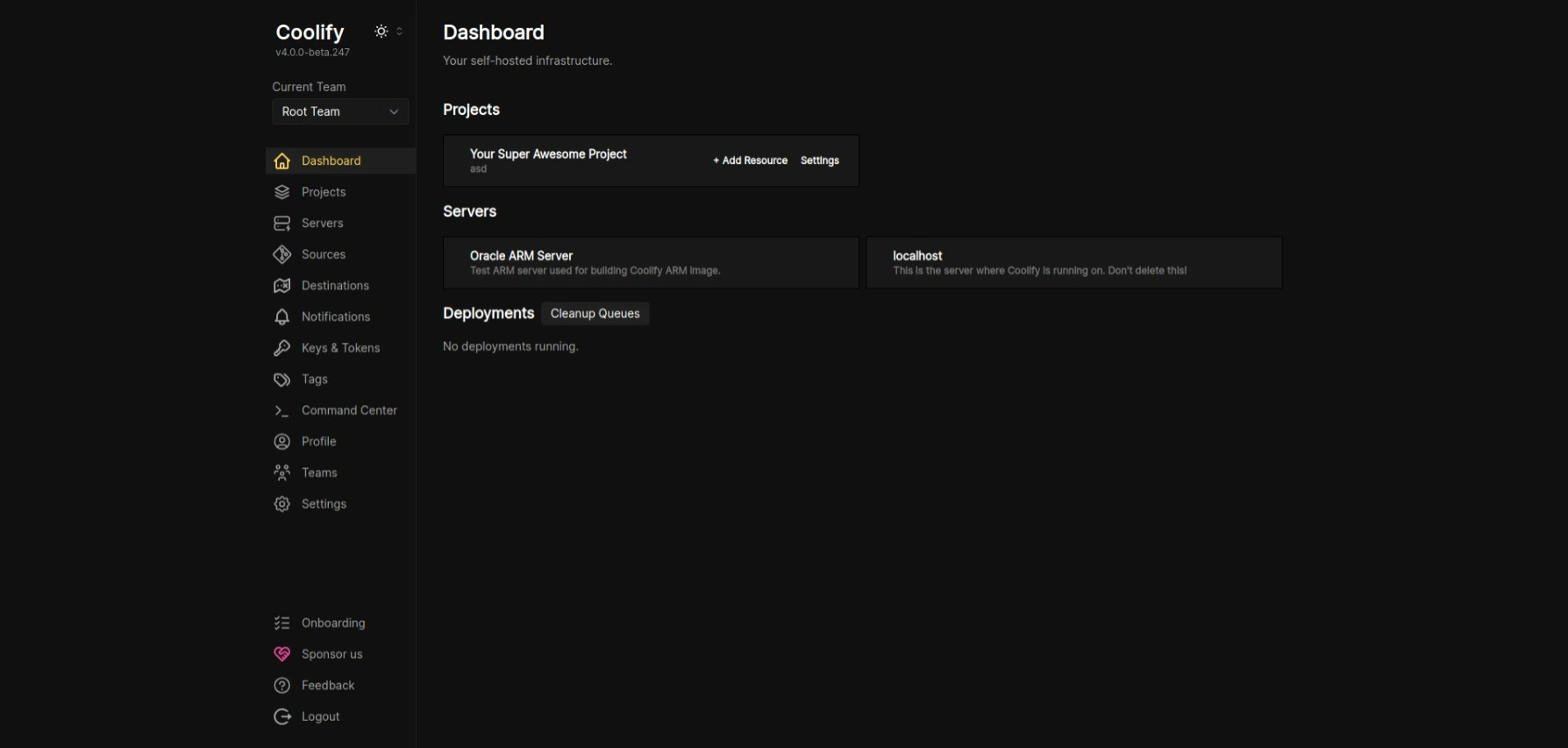 Coolify dashboard screenshot