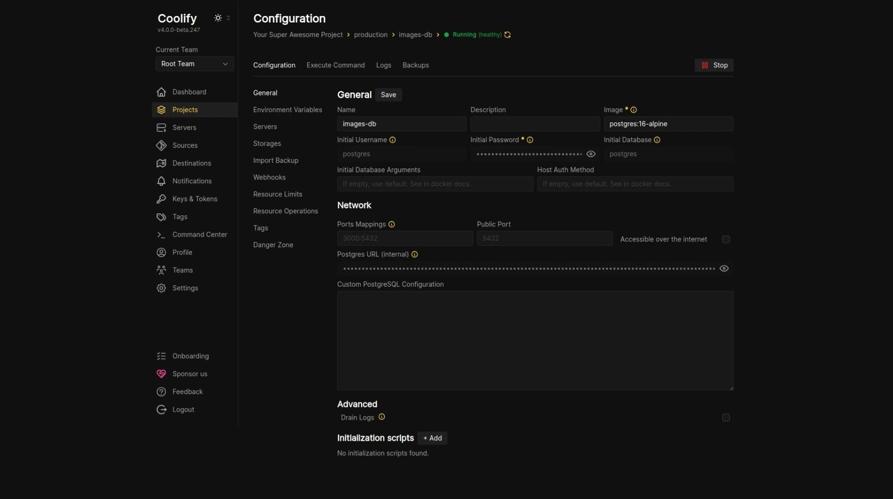 Coolify dashboard screenshot