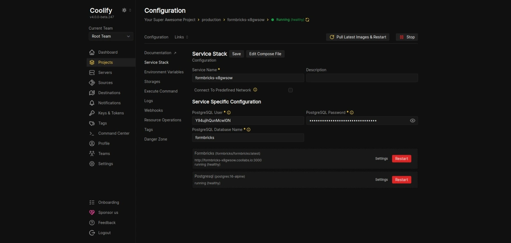 Coolify dashboard screenshot