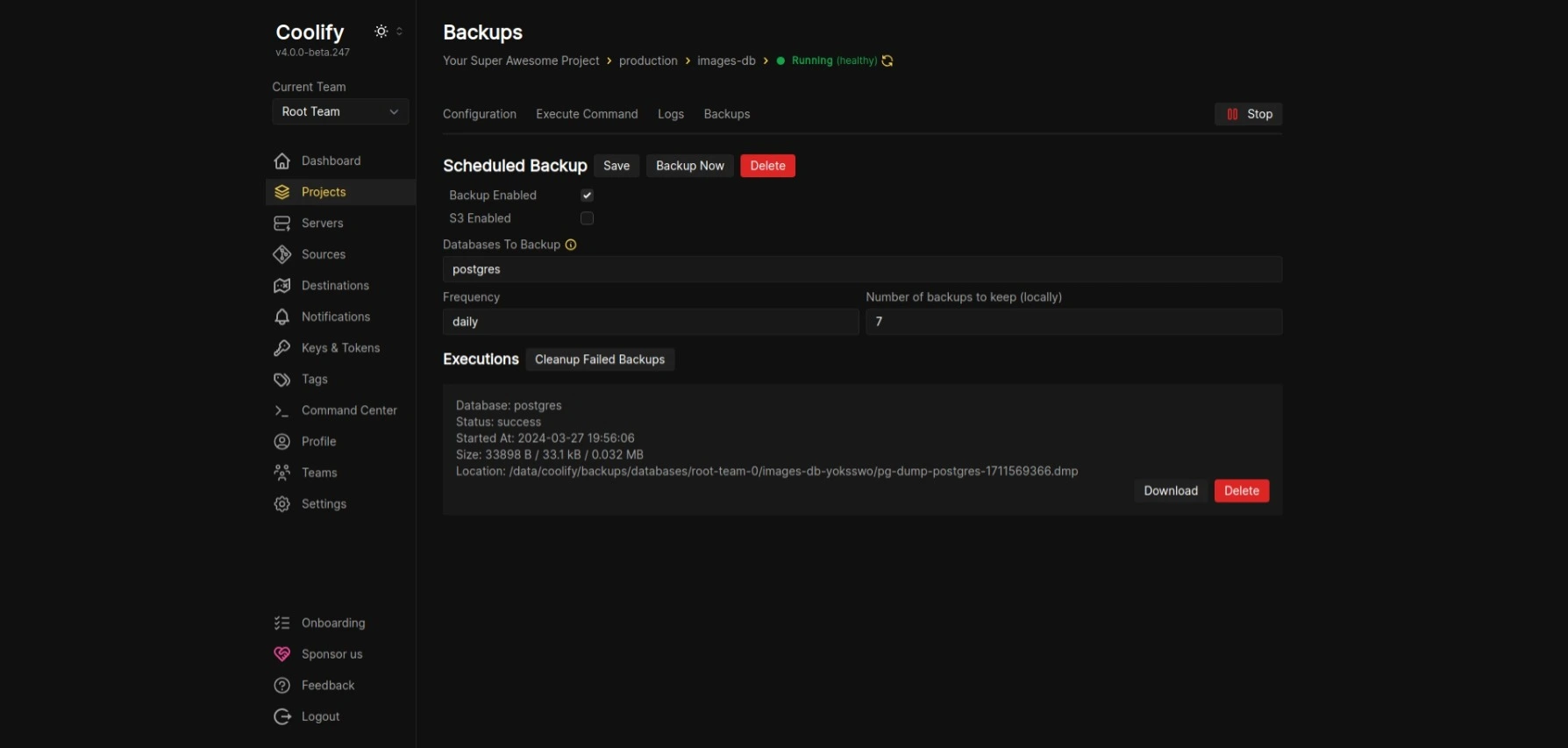 Coolify dashboard screenshot