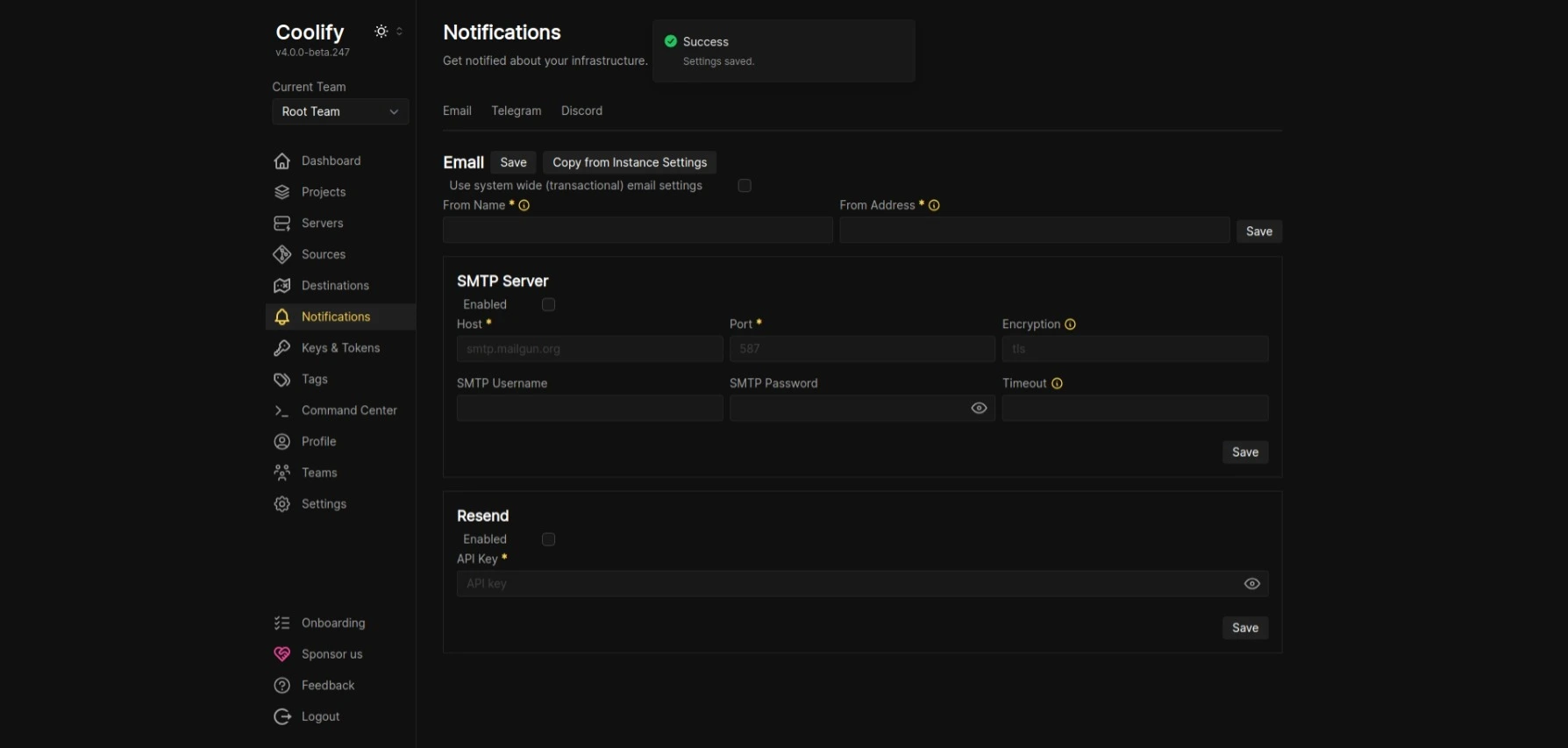Coolify dashboard screenshot