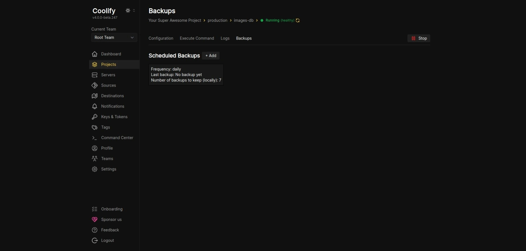 Coolify dashboard screenshot