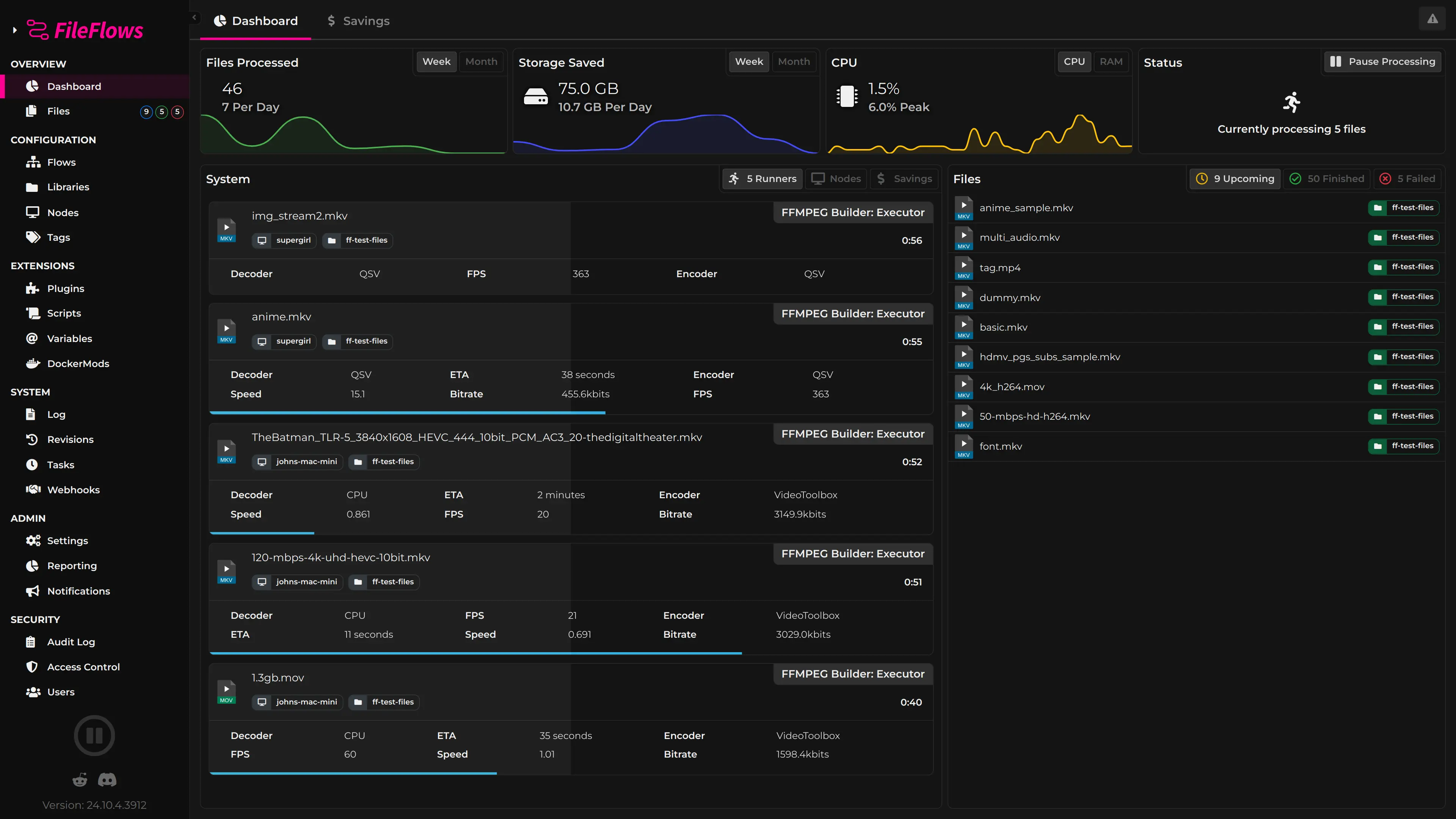 Fileflows dashboard