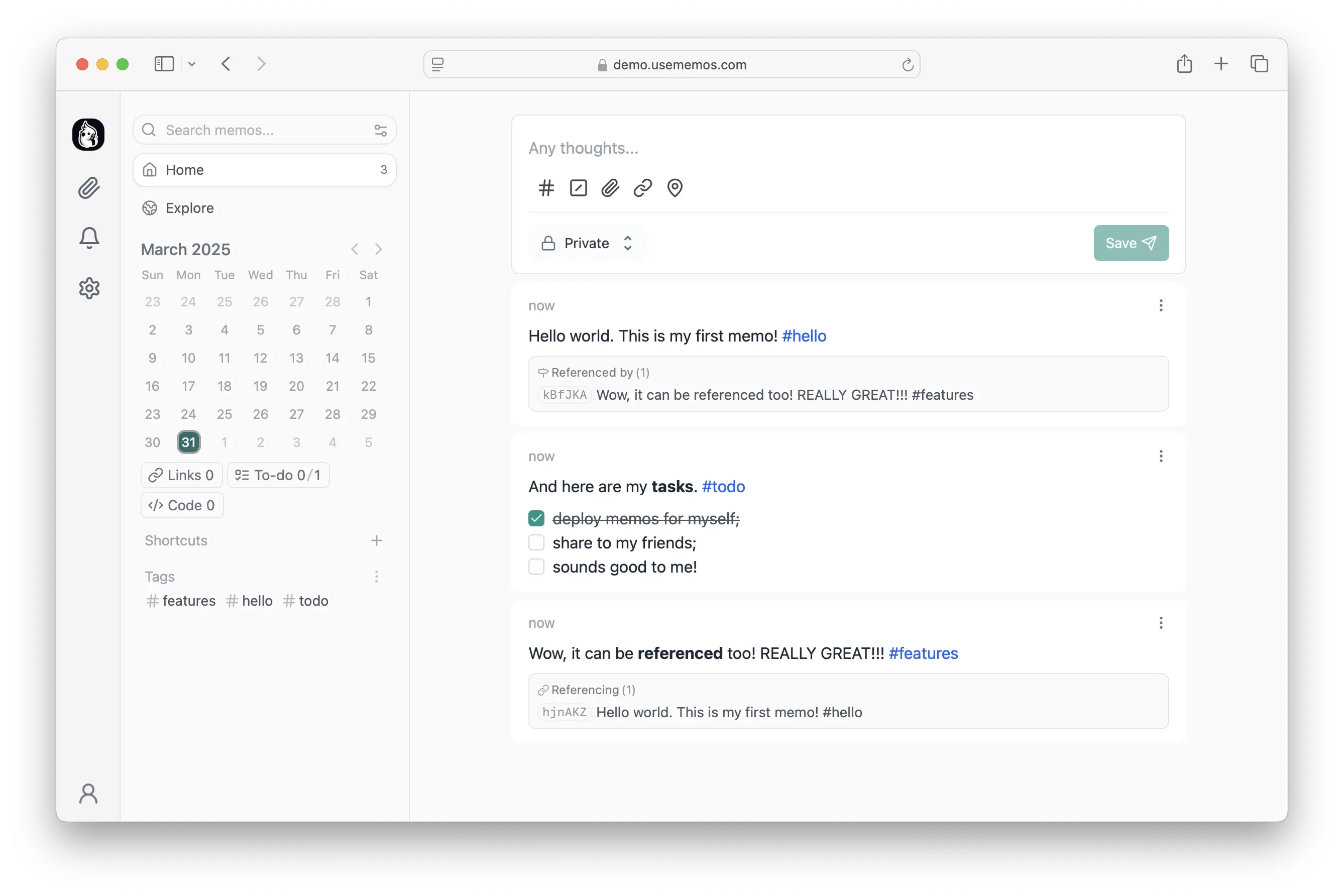 Memos interface screenshot
