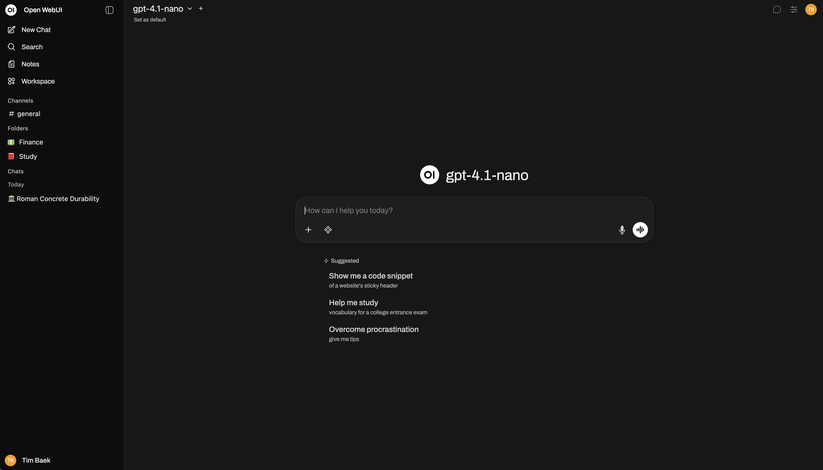 Open Webui dashboard