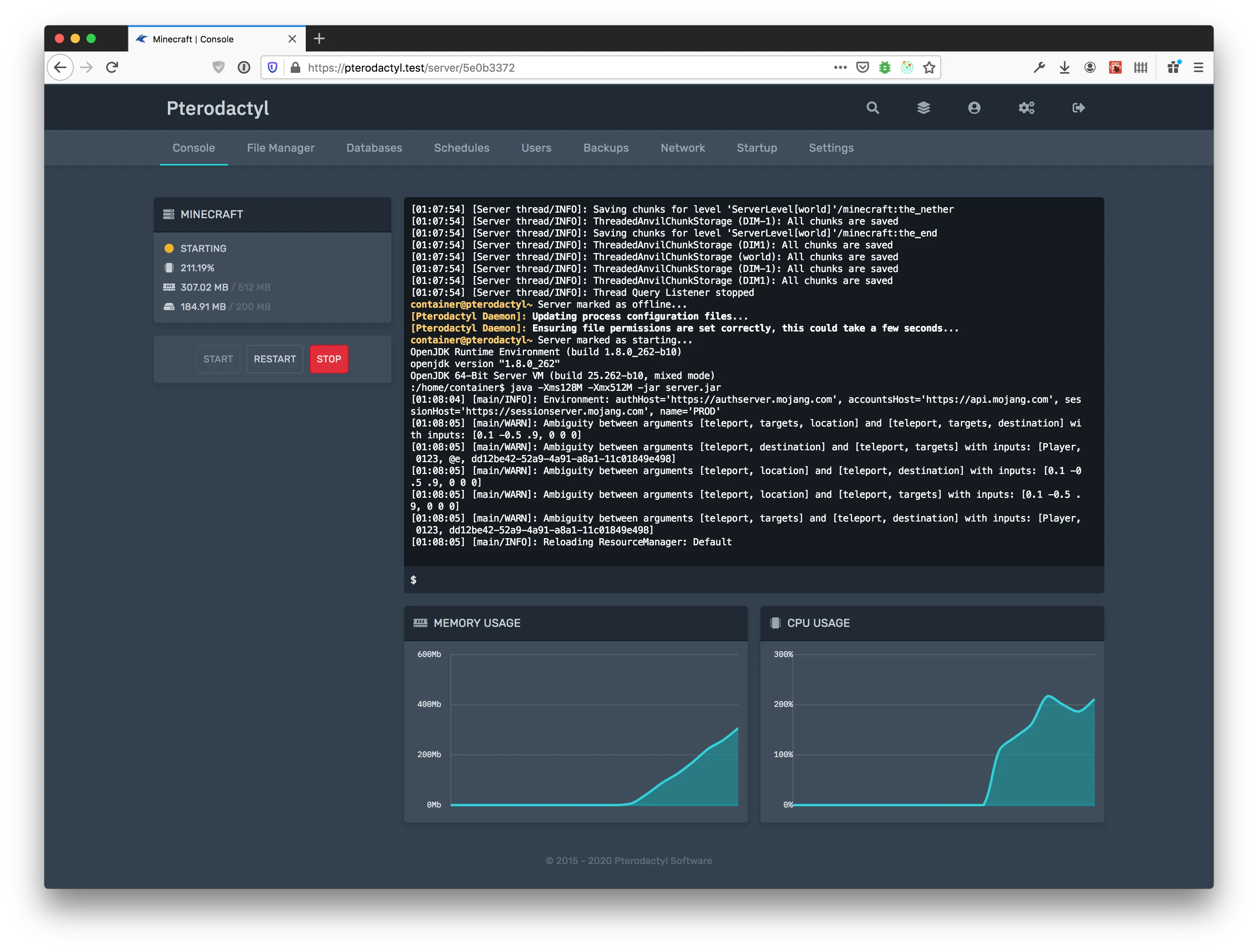 Pterodactyl interface screenshot