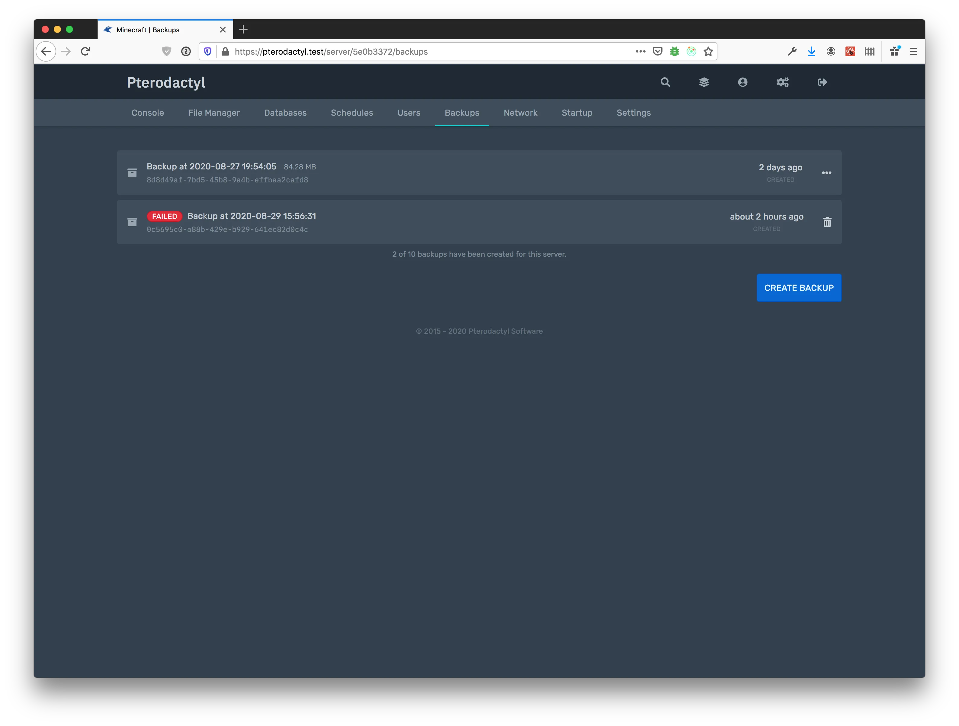 Pterodactyl interface screenshot