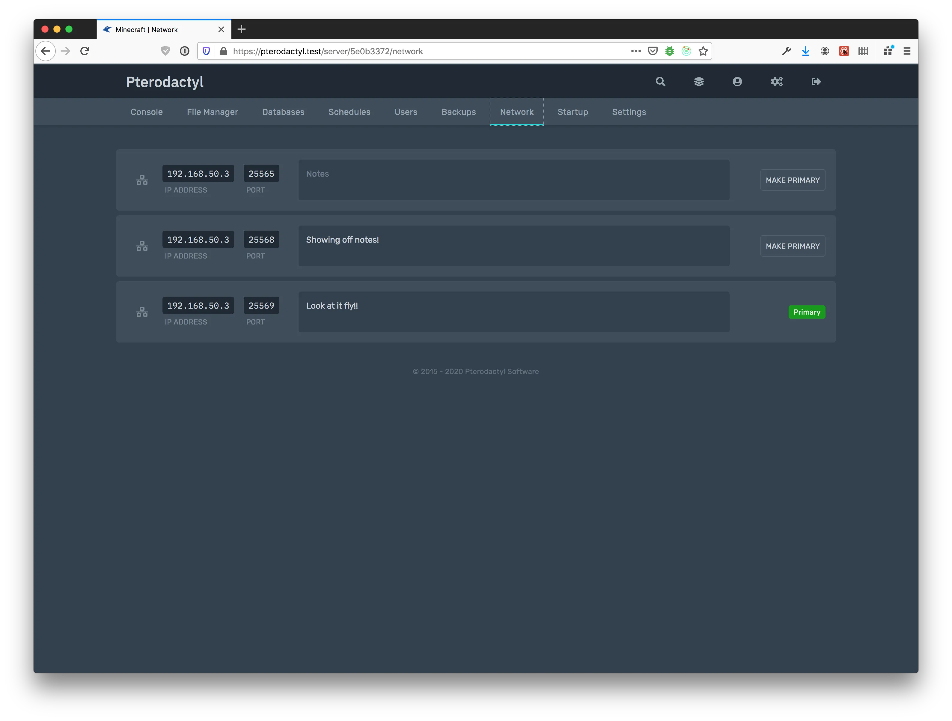 Pterodactyl interface screenshot