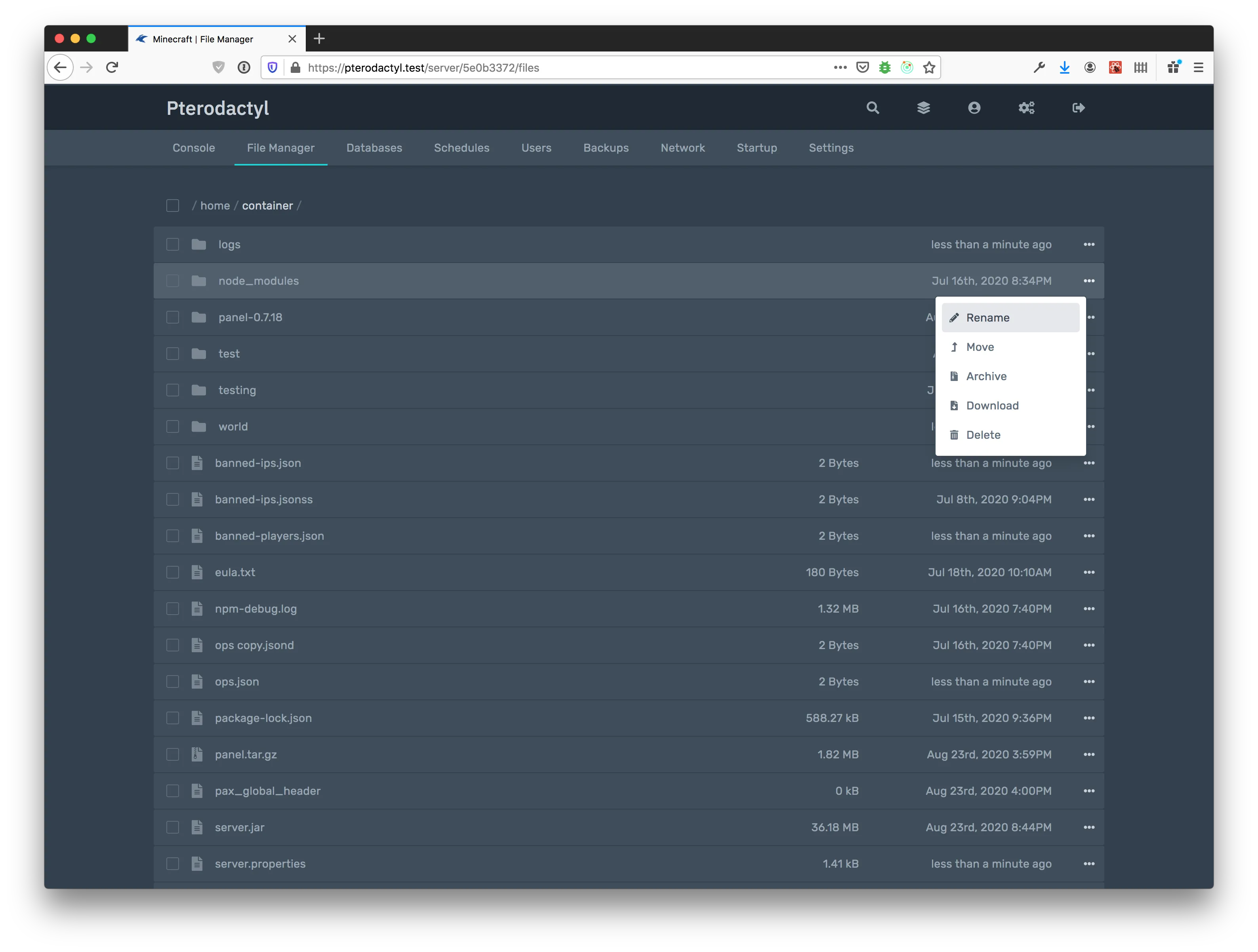 Pterodactyl interface screenshot
