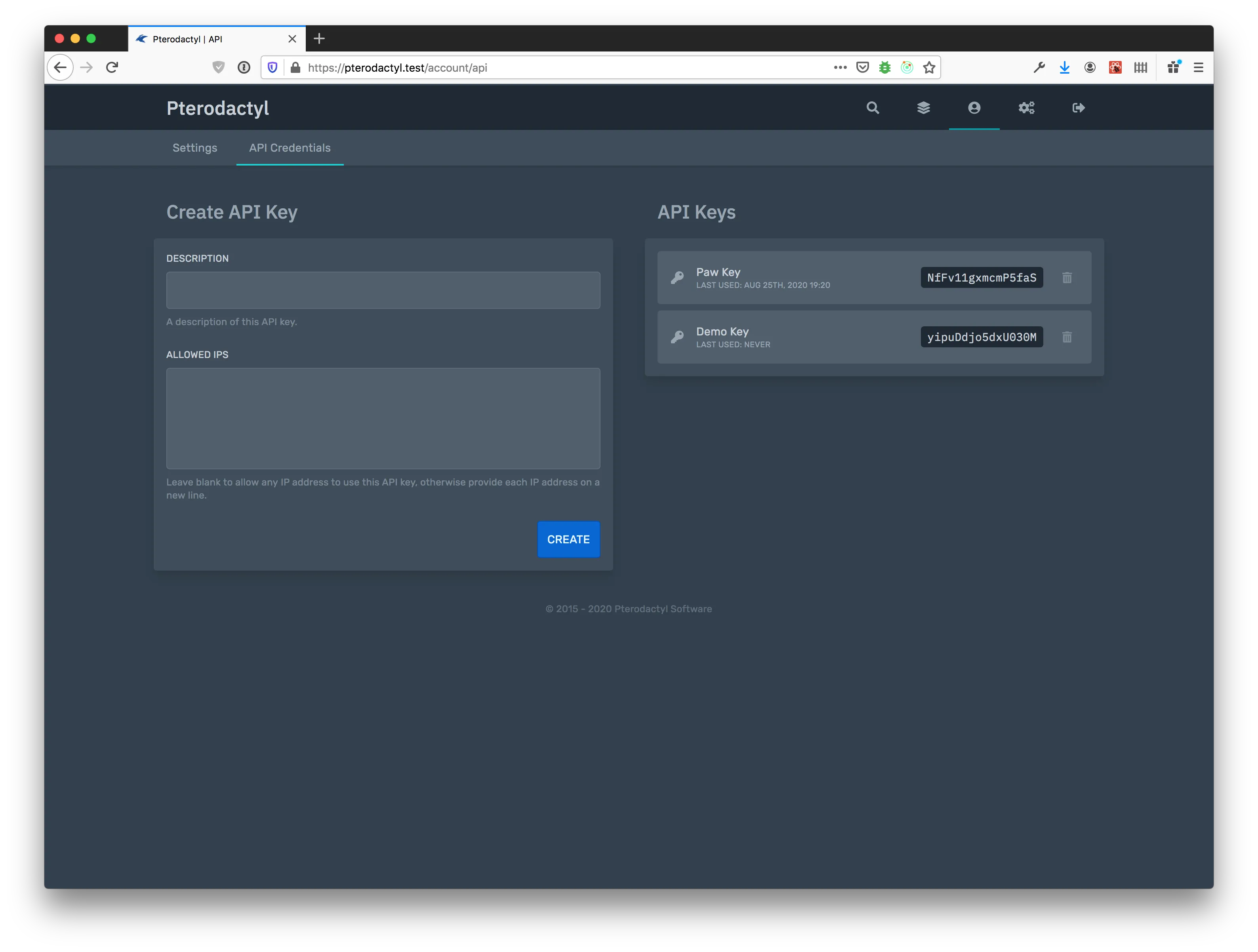 Pterodactyl interface screenshot
