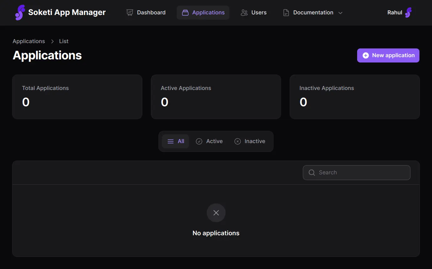 Soketi App Manager interface screenshot