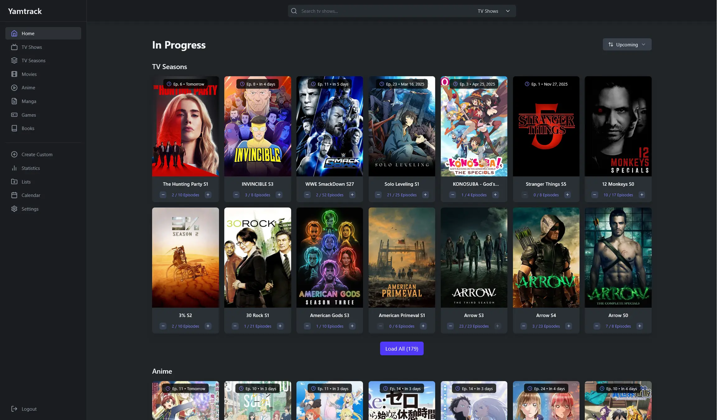 Yamtrack interface screenshot