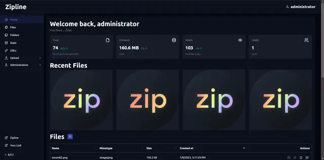 Zipline dashboard