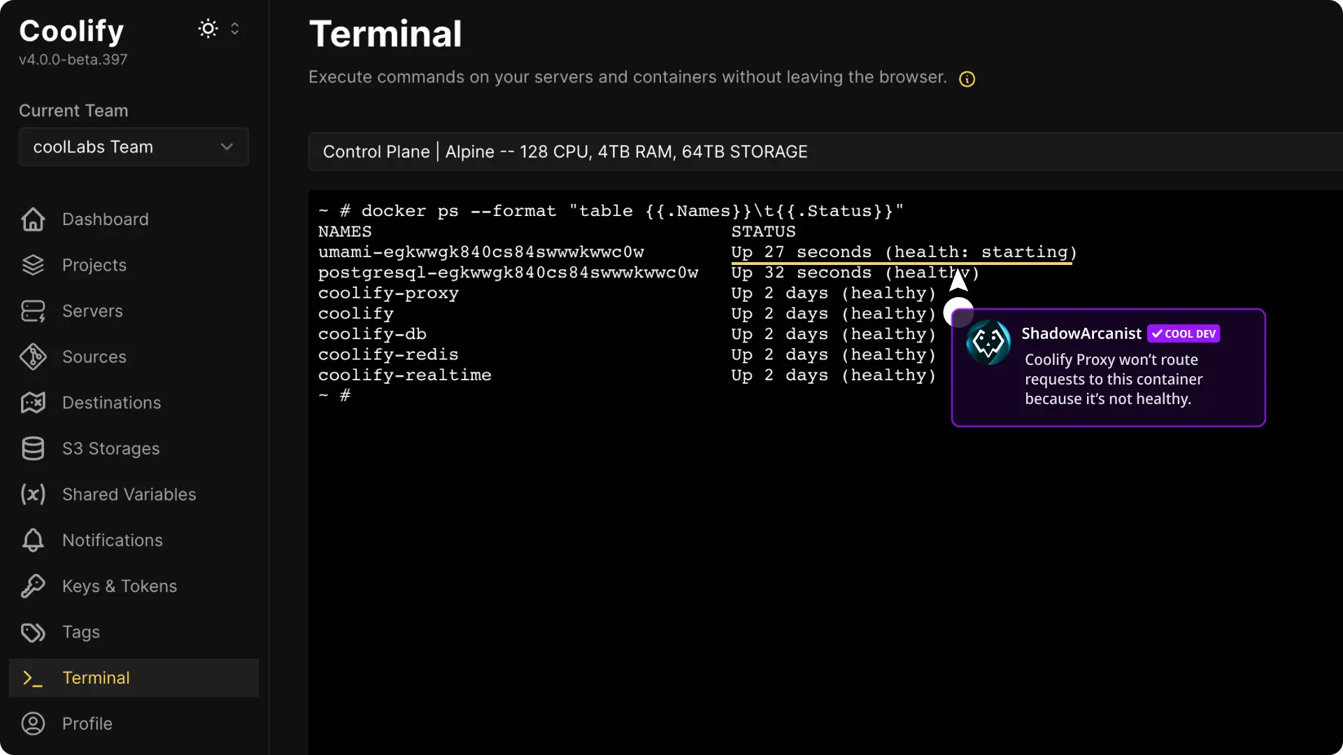 Screenshot showing Bad Gateway