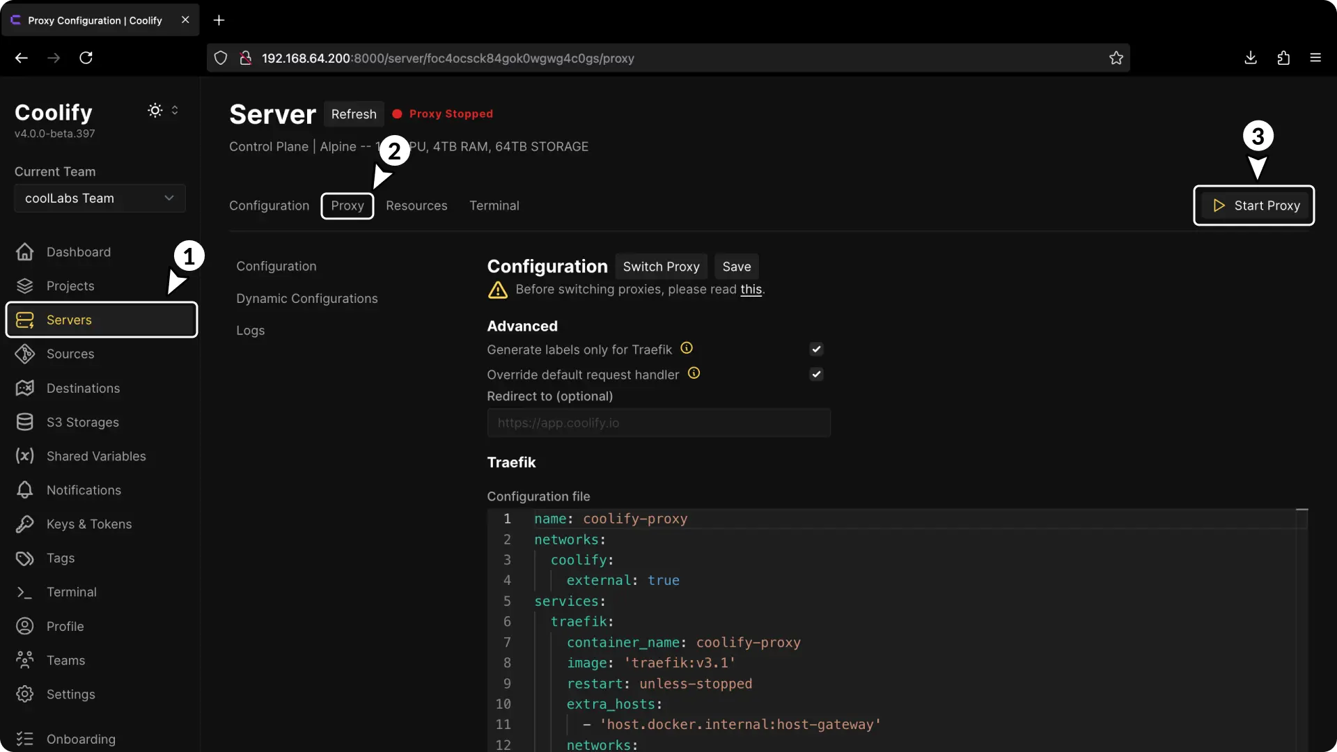 Screenshot showing Dashboard Inaccessible