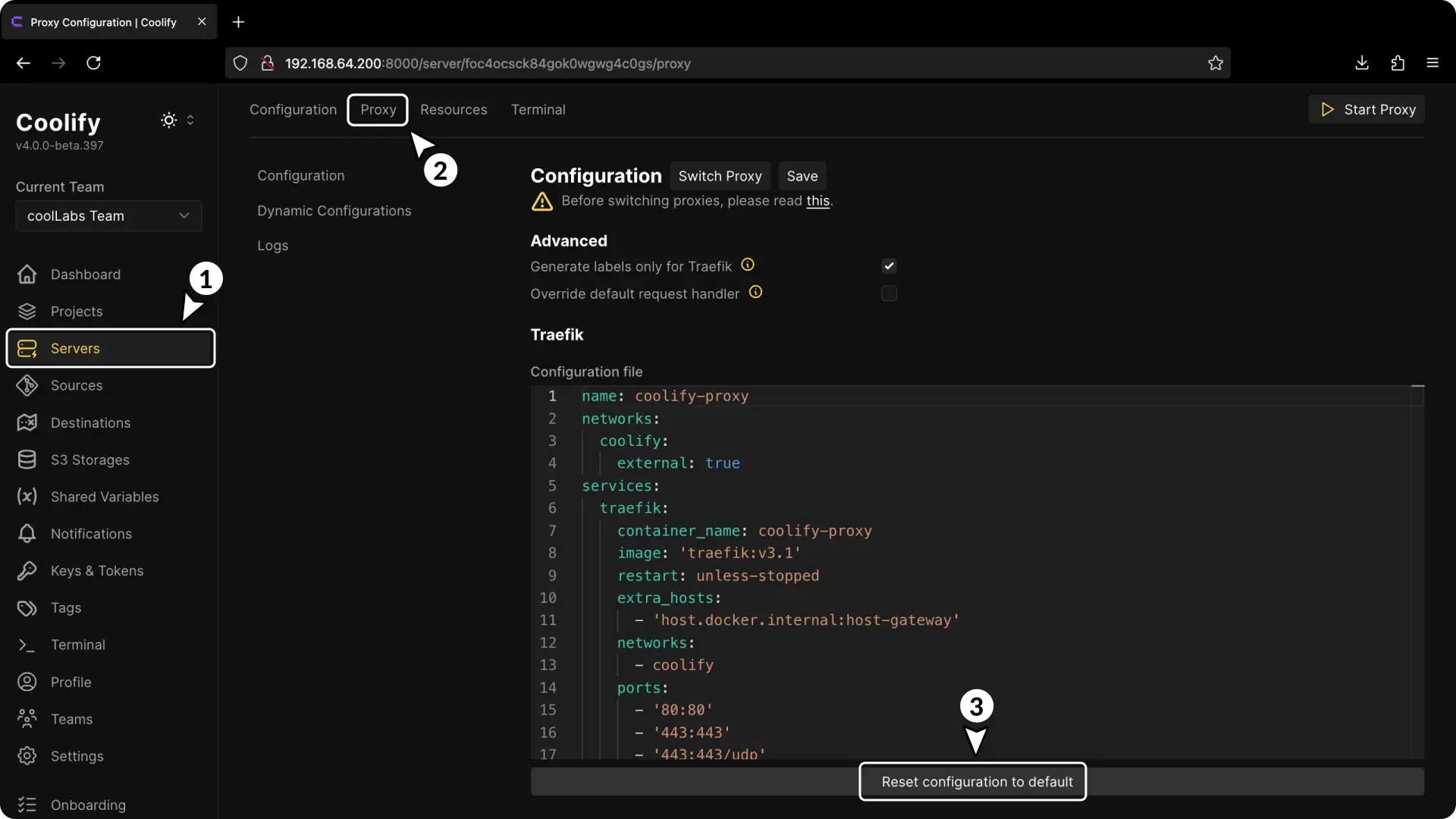 Screenshot showing Dashboard Inaccessible