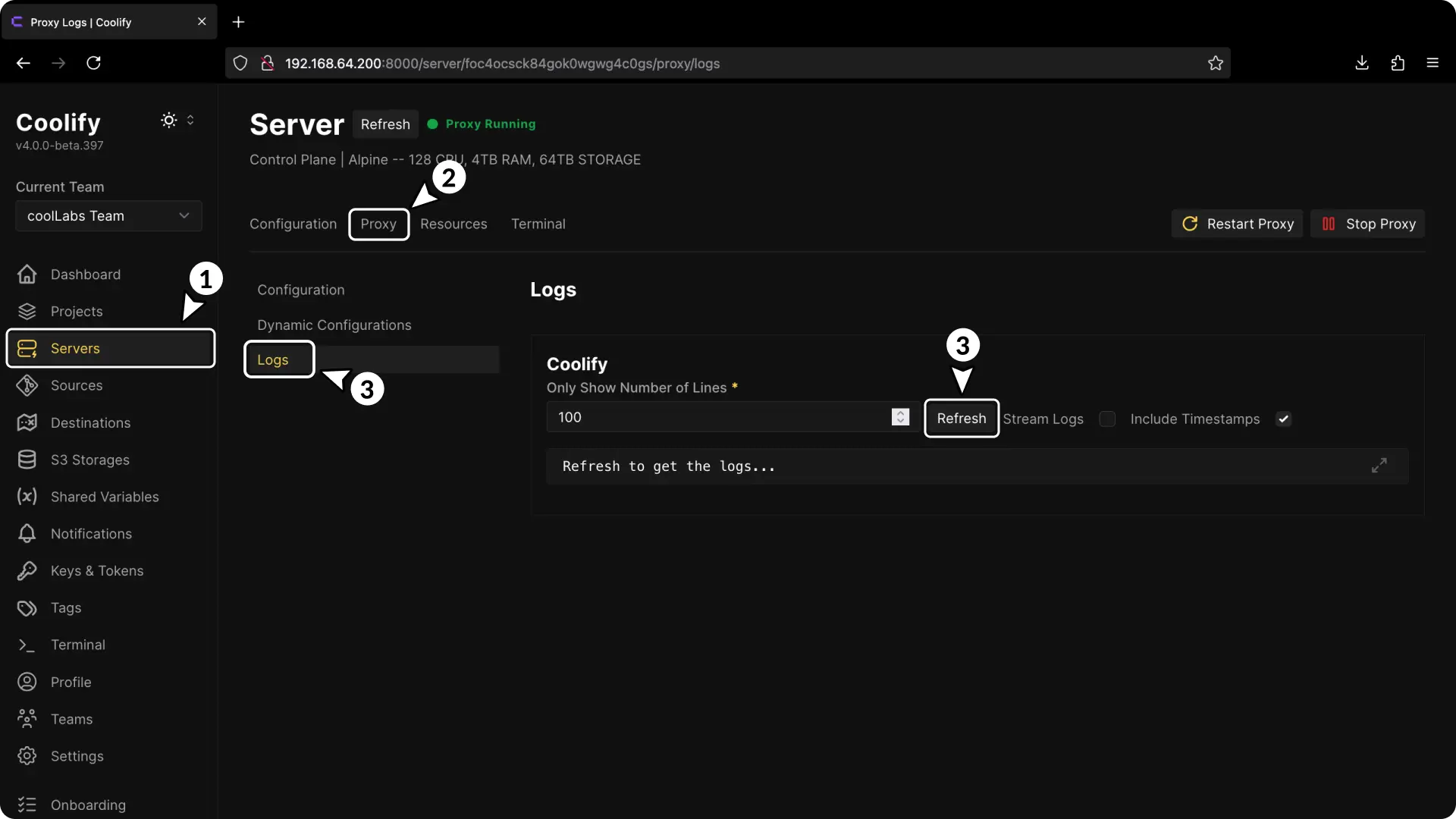 Screenshot showing Dashboard Inaccessible