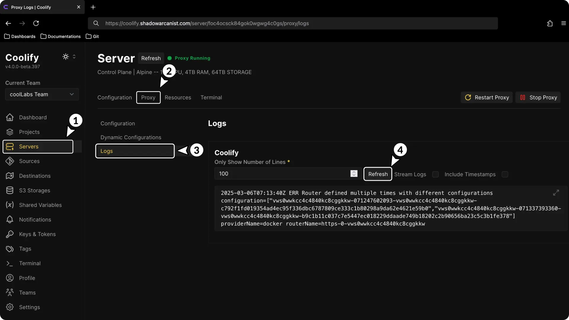 Screenshot showing Lets Encrypt Not Working