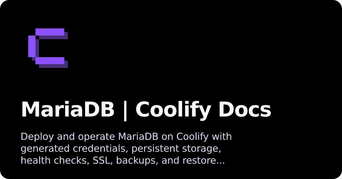 MariaDB | Coolify Docs